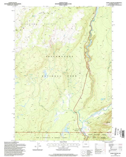 Classic USGS Lewis Canyon Wyoming 7.5'x7.5' Topo Map Image