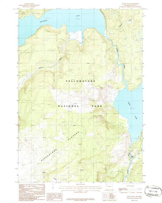 Classic USGS Lewis Falls Wyoming 7.5'x7.5' Topo Map Image