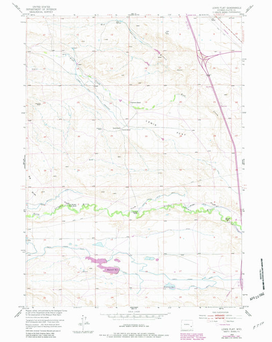 Classic USGS Lewis Flat Wyoming 7.5'x7.5' Topo Map Image