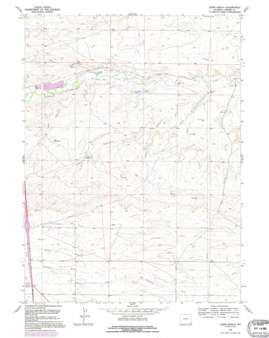 Classic USGS Lewis Ranch Wyoming 7.5'x7.5' Topo Map Image
