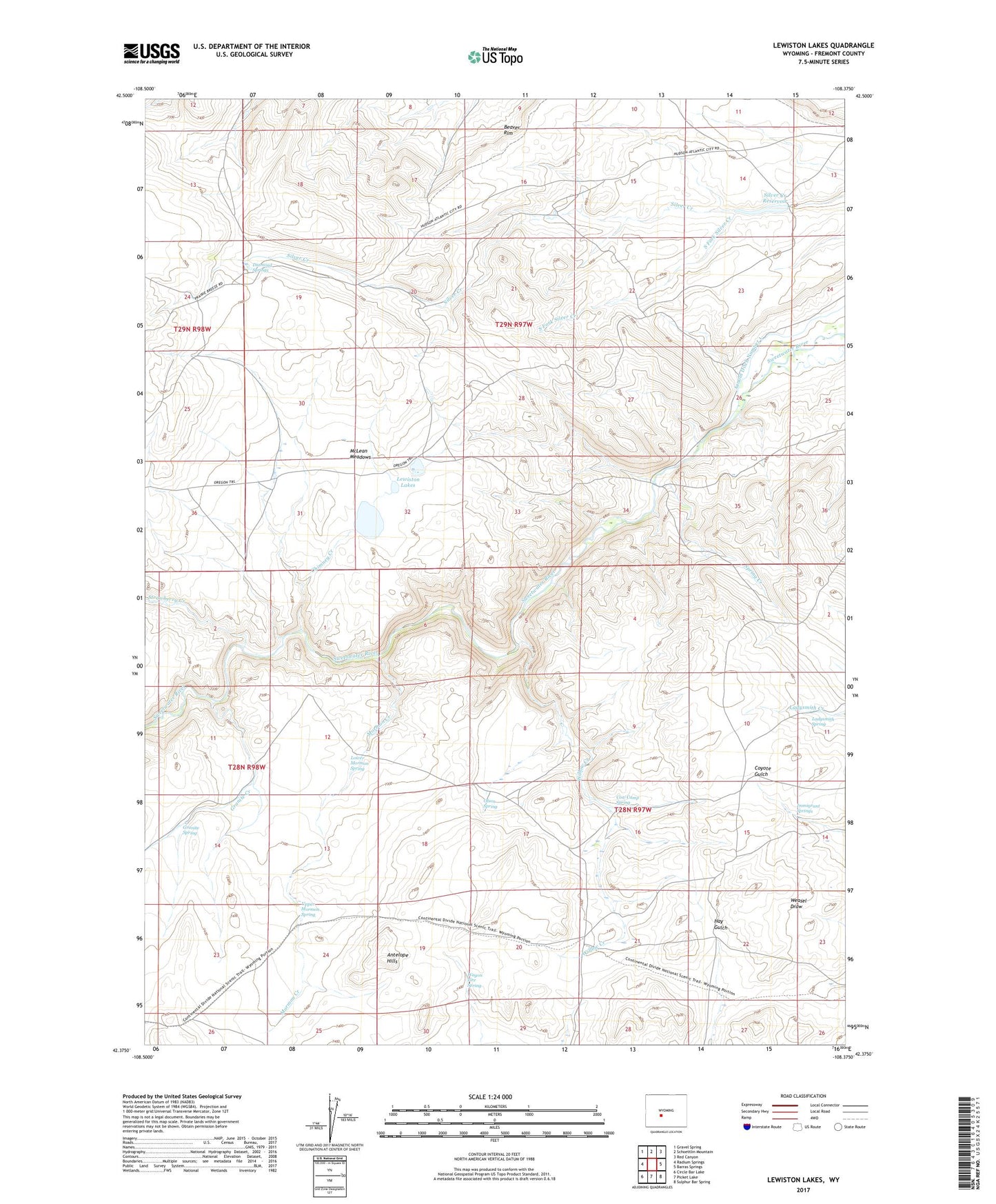 Lewiston Lakes Wyoming US Topo Map Image
