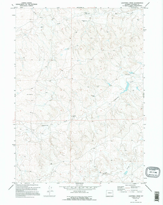Classic USGS Lightning Creek Wyoming 7.5'x7.5' Topo Map Image