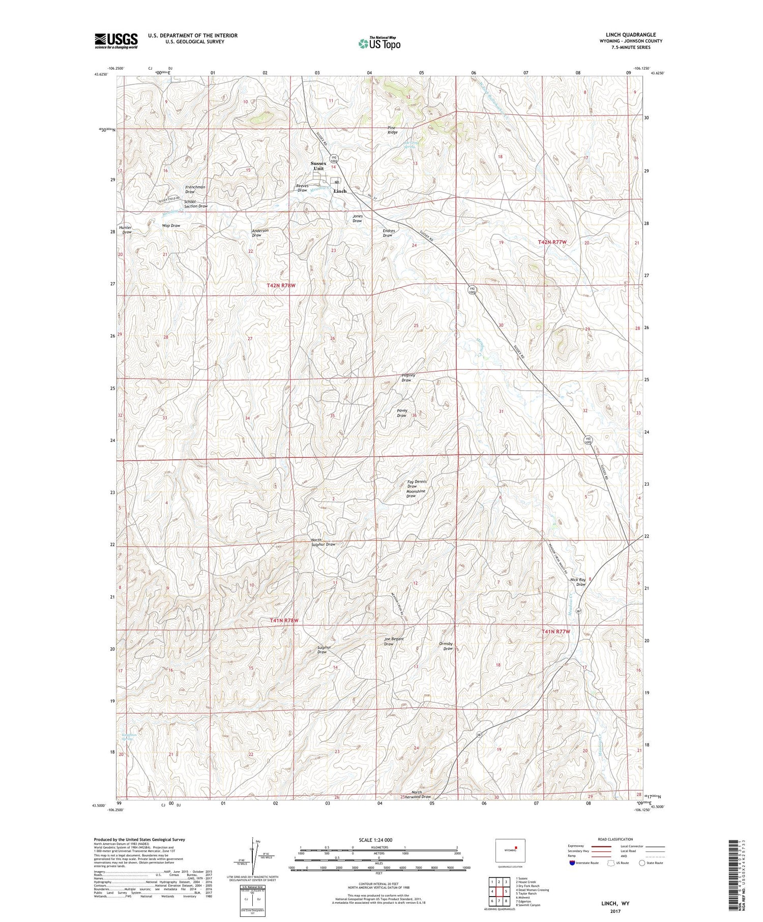 Linch Wyoming US Topo Map Image
