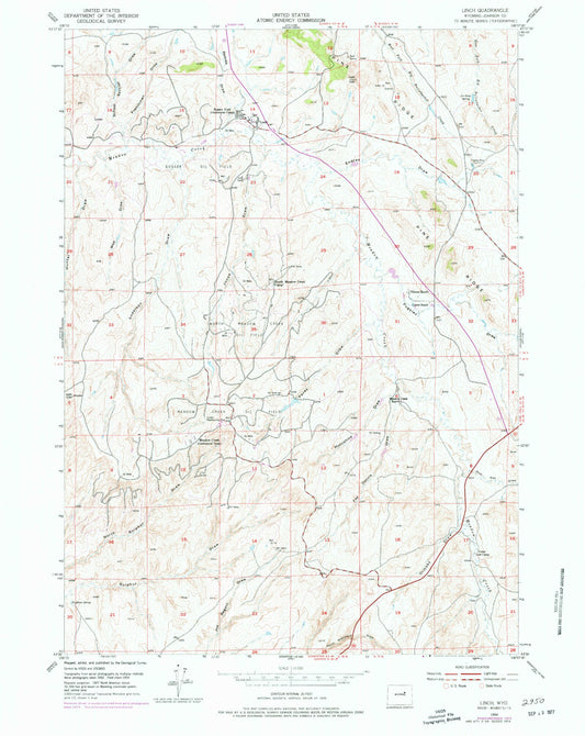 Classic USGS Linch Wyoming 7.5'x7.5' Topo Map Image