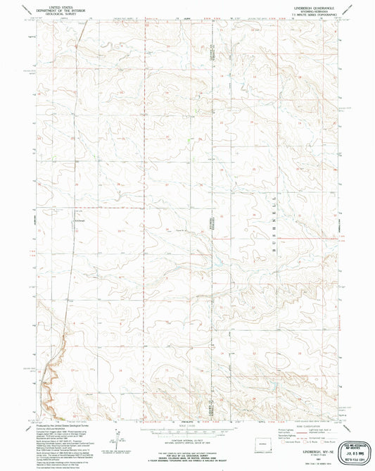 Classic USGS Lindbergh Wyoming 7.5'x7.5' Topo Map Image
