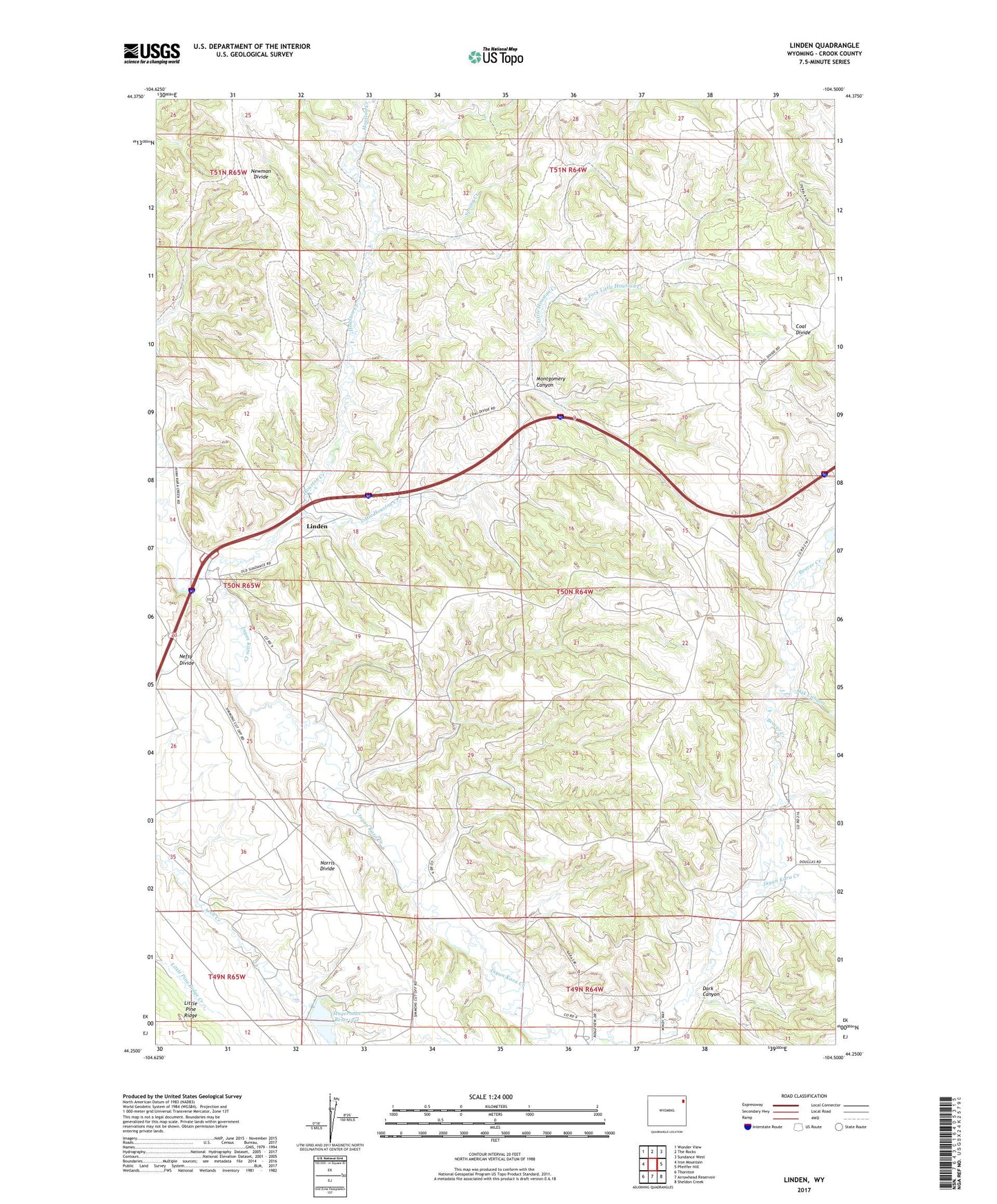 Linden Wyoming US Topo Map Image