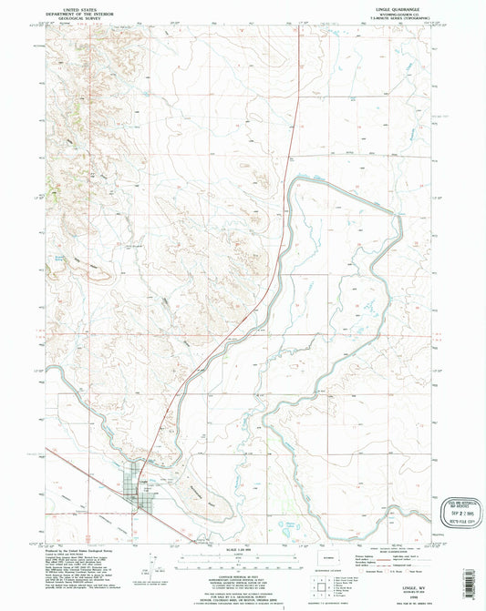 Classic USGS Lingle Wyoming 7.5'x7.5' Topo Map Image
