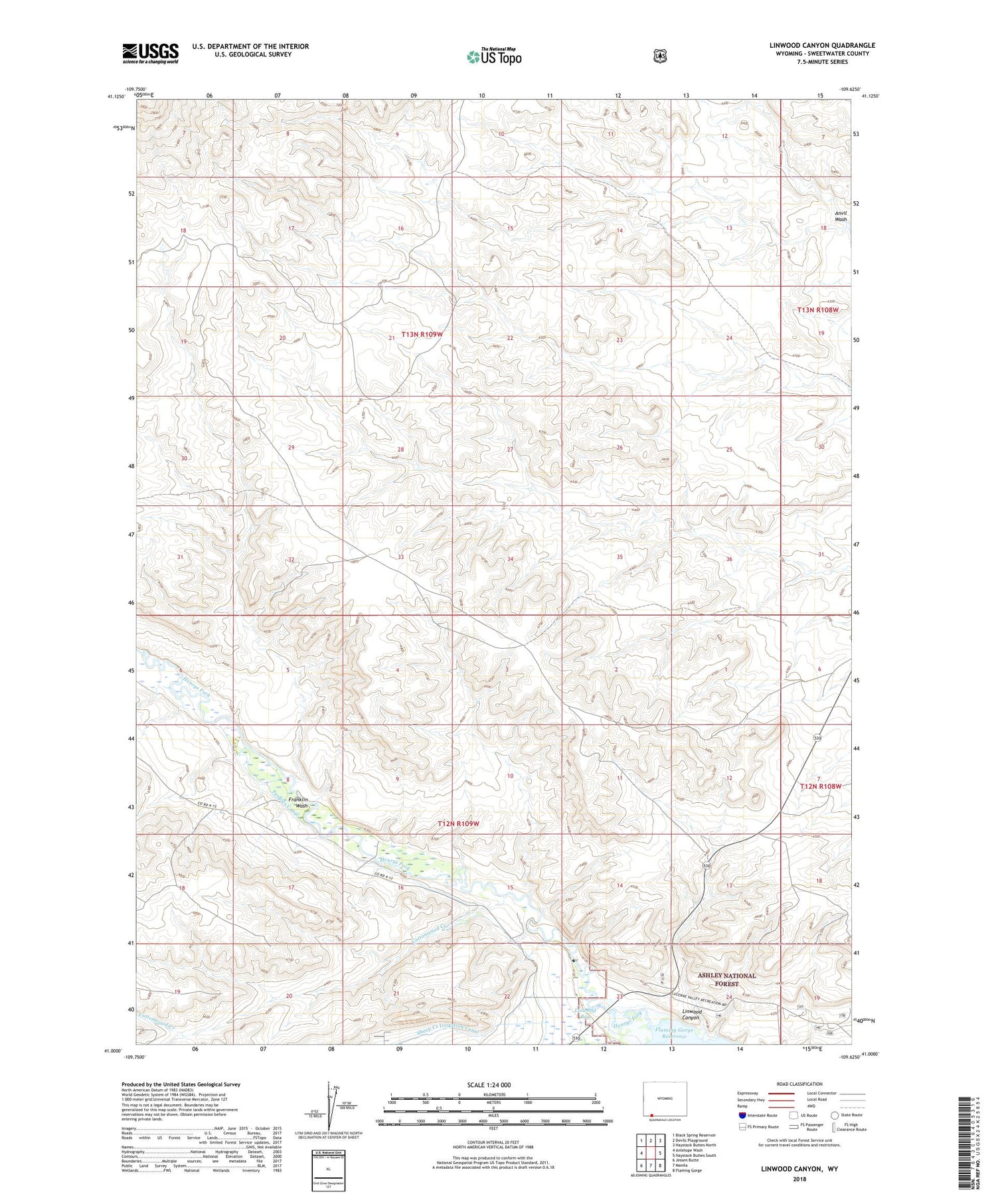 Linwood Canyon Wyoming US Topo Map Image