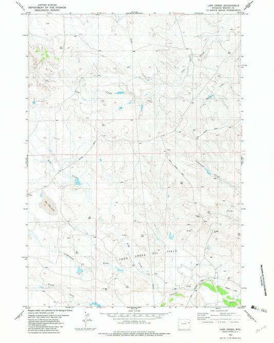 Classic USGS Lion Creek Wyoming 7.5'x7.5' Topo Map Image