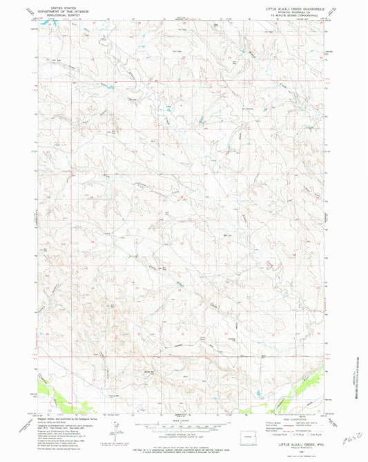 Classic USGS Little Alkali Creek Wyoming 7.5'x7.5' Topo Map Image