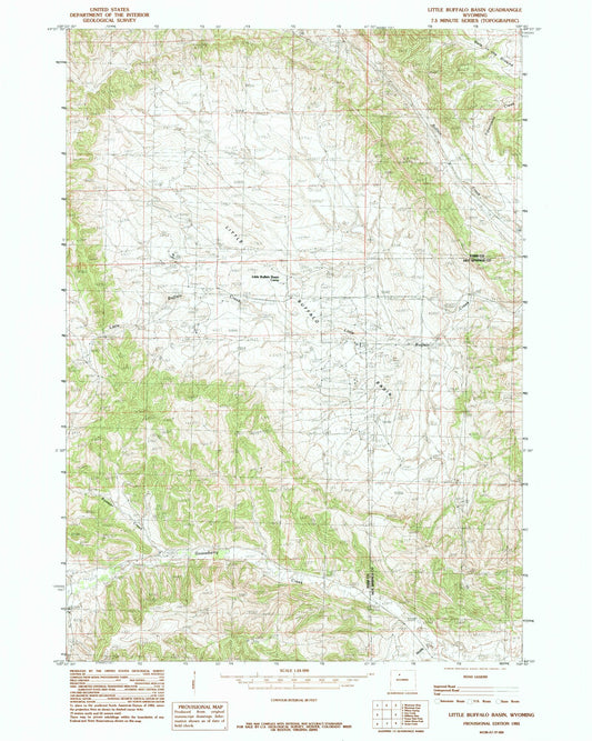 Classic USGS Little Buffalo Basin Wyoming 7.5'x7.5' Topo Map Image