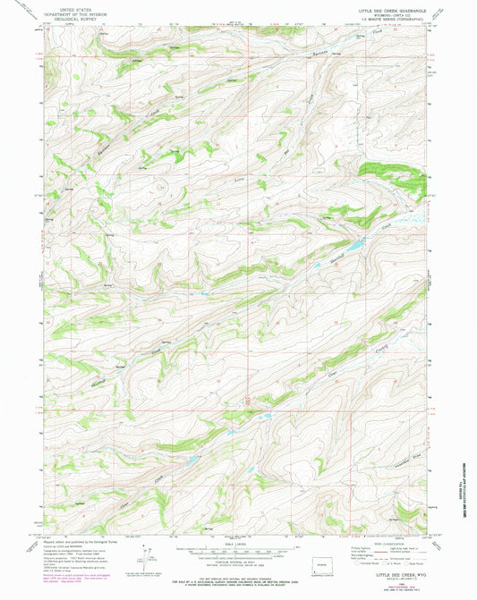 Classic USGS Little Dee Creek Wyoming 7.5'x7.5' Topo Map Image