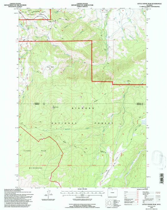 Classic USGS Little Goose Peak Wyoming 7.5'x7.5' Topo Map Image