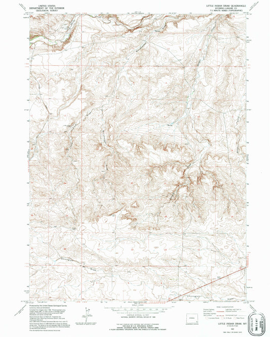 Classic USGS Little Indian Draw Wyoming 7.5'x7.5' Topo Map Image