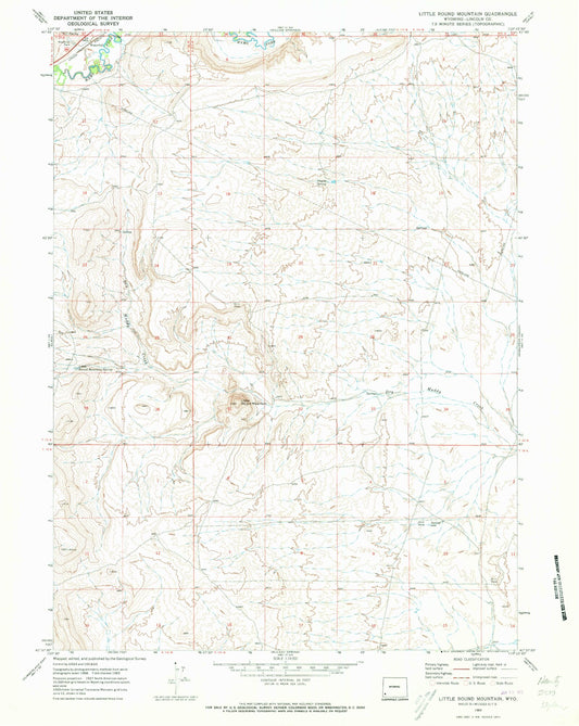 Classic USGS Little Round Mountain Wyoming 7.5'x7.5' Topo Map Image
