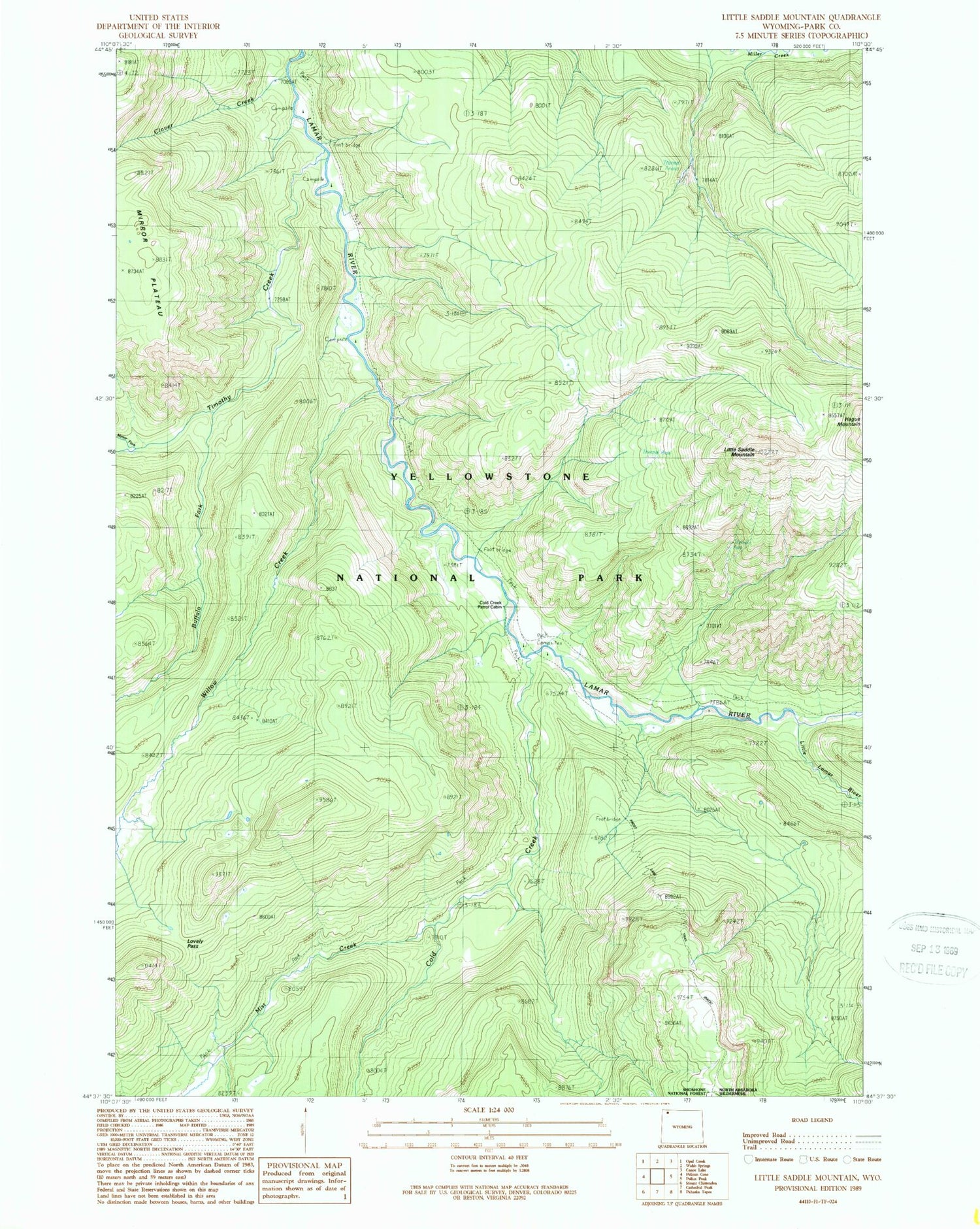 Classic USGS Little Saddle Mountain Wyoming 7.5'x7.5' Topo Map Image