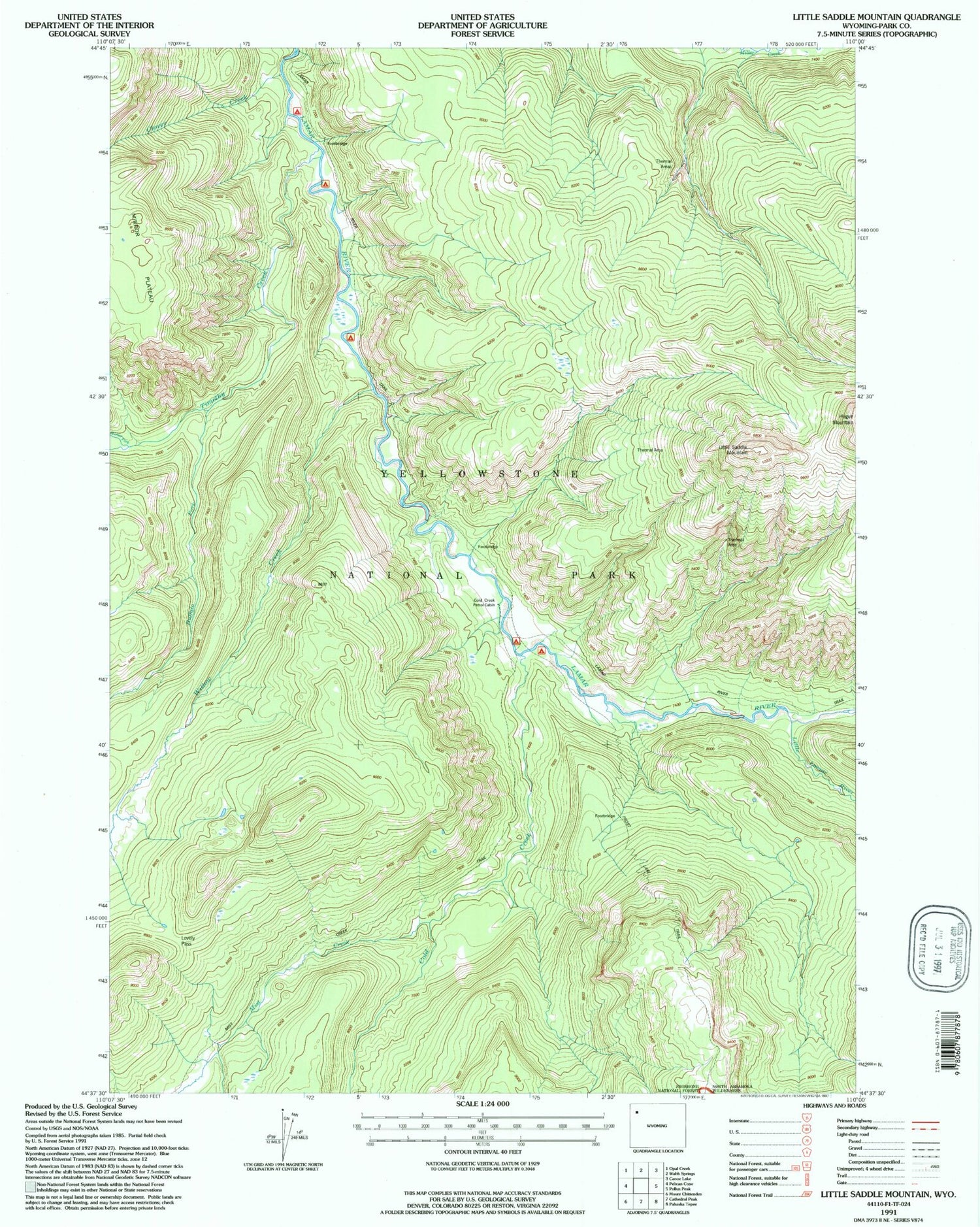 Classic USGS Little Saddle Mountain Wyoming 7.5'x7.5' Topo Map Image
