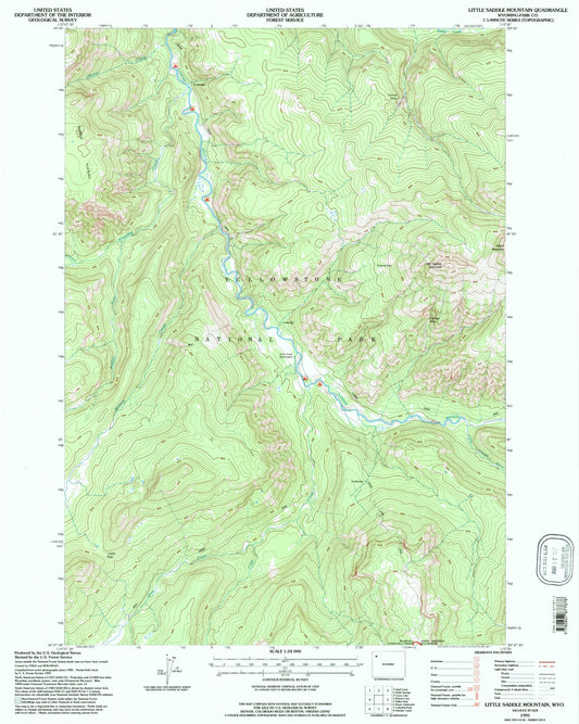 Classic USGS Little Saddle Mountain Wyoming 7.5'x7.5' Topo Map Image