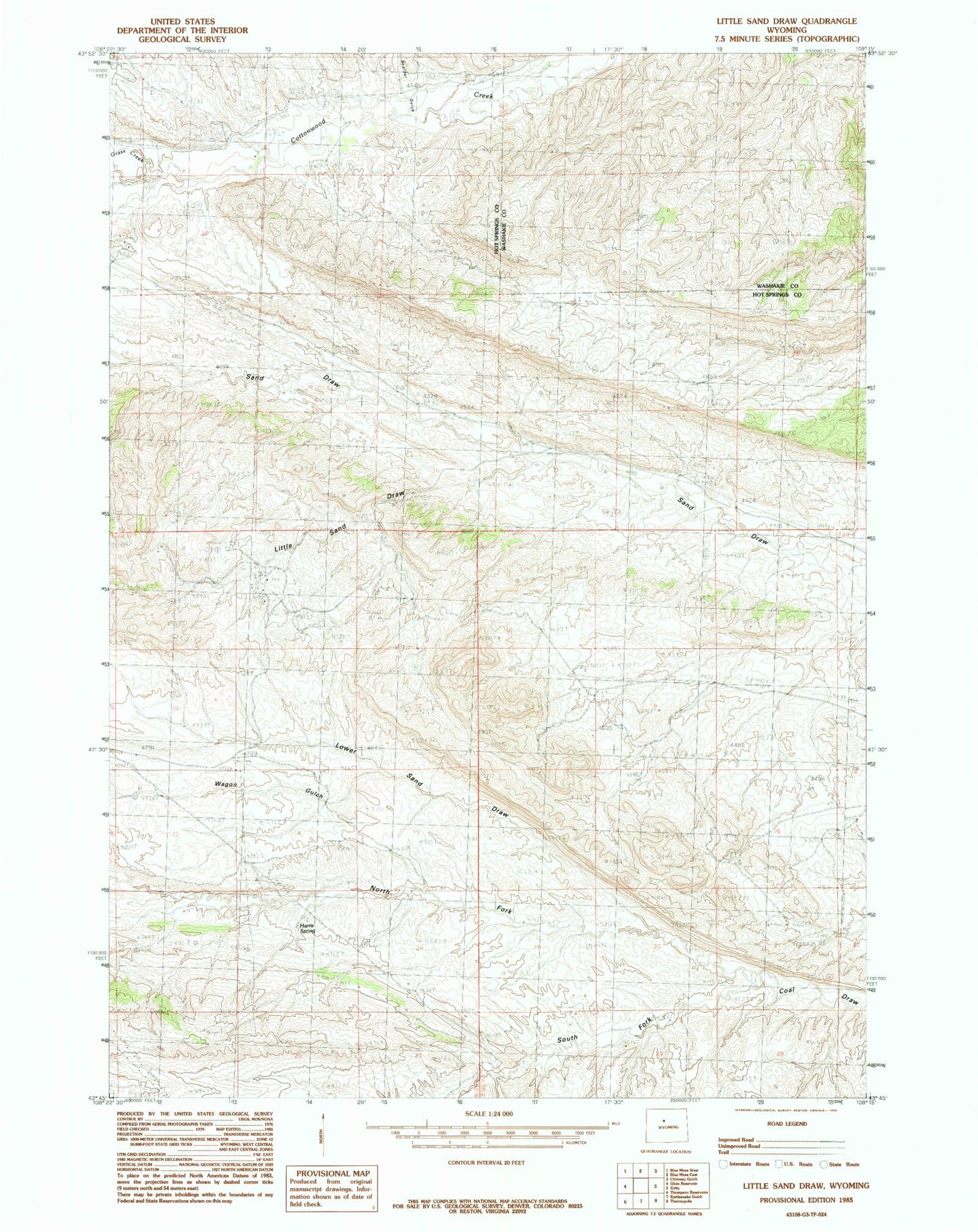 Classic USGS Little Sand Draw Wyoming 7.5'x7.5' Topo Map Image