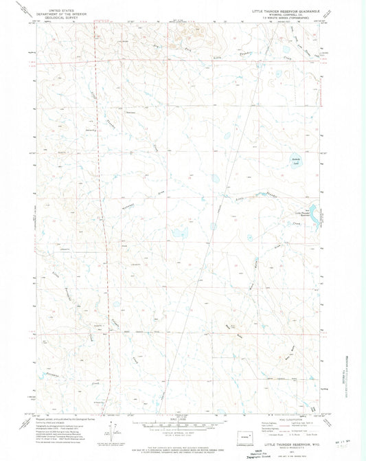 Classic USGS Little Thunder Reservoir Wyoming 7.5'x7.5' Topo Map Image