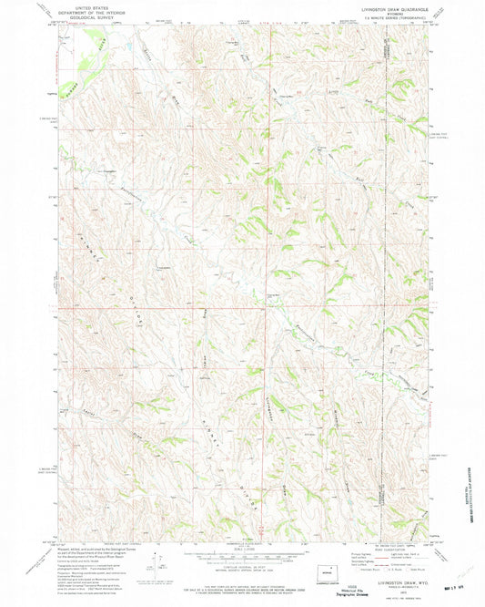 Classic USGS Livingston Draw Wyoming 7.5'x7.5' Topo Map Image