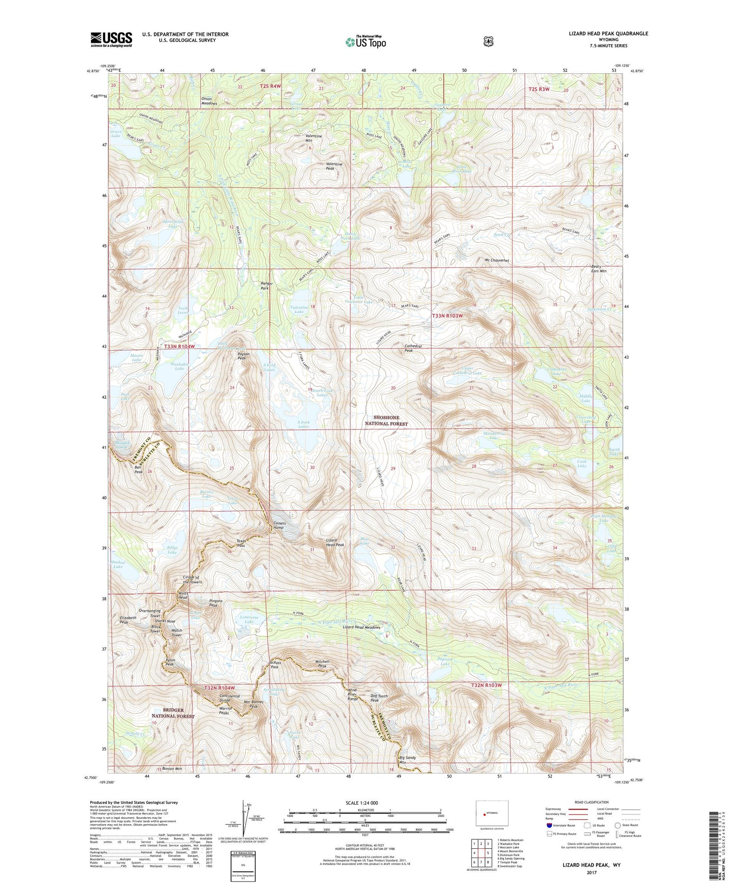 Lizard Head Peak Wyoming US Topo Map Image