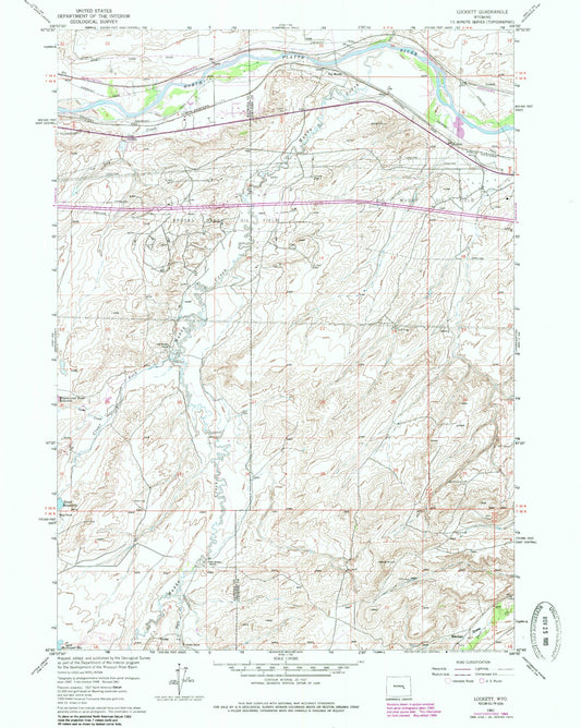 Classic USGS Lockett Wyoming 7.5'x7.5' Topo Map Image