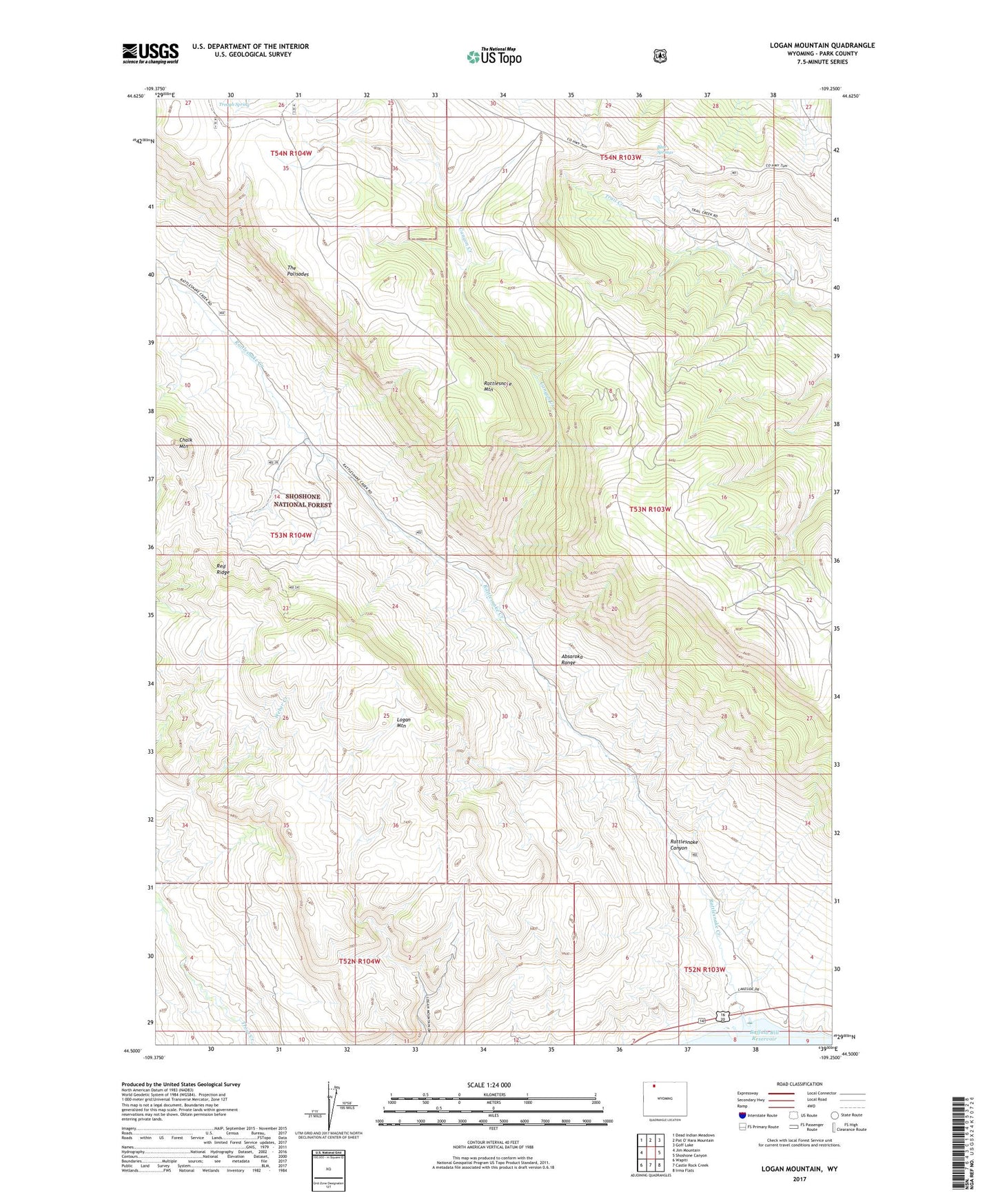 Logan Mountain Wyoming US Topo Map Image