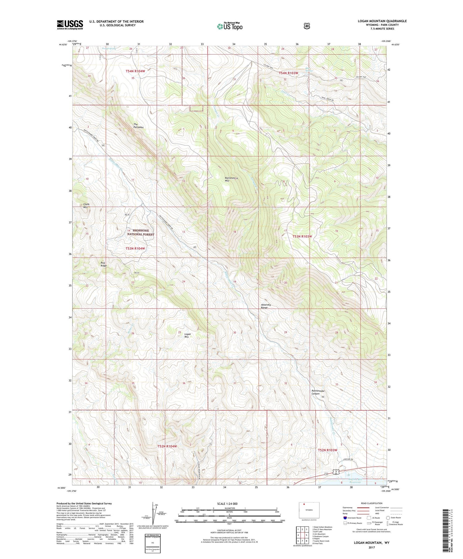 Logan Mountain Wyoming US Topo Map Image