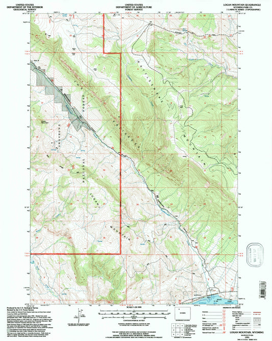 Classic USGS Logan Mountain Wyoming 7.5'x7.5' Topo Map Image