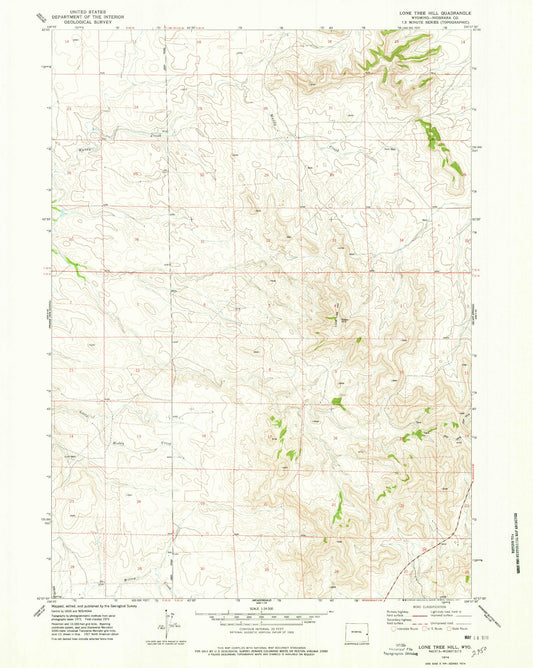 Classic USGS Lone Tree Hill Wyoming 7.5'x7.5' Topo Map Image