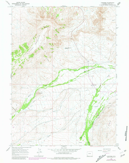 Classic USGS Lonetree Wyoming 7.5'x7.5' Topo Map Image