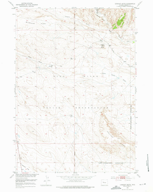 Classic USGS Lookout Butte Wyoming 7.5'x7.5' Topo Map Image