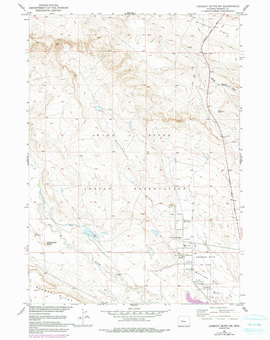 Classic USGS Lookout Butte SW Wyoming 7.5'x7.5' Topo Map Image