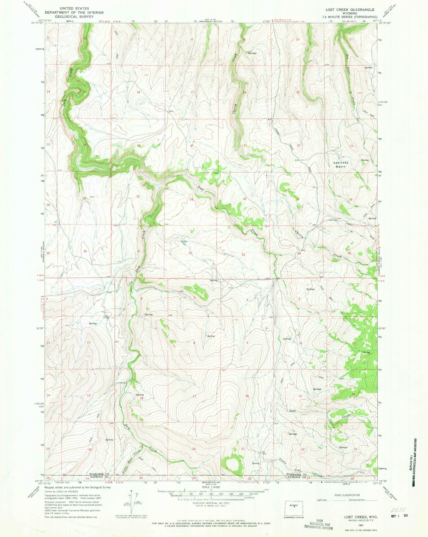 Classic USGS Lost Creek Wyoming 7.5'x7.5' Topo Map Image