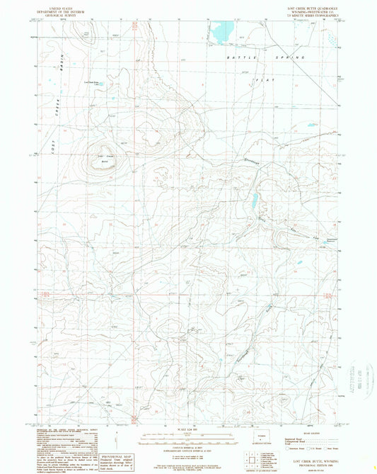 Classic USGS Lost Creek Butte Wyoming 7.5'x7.5' Topo Map Image