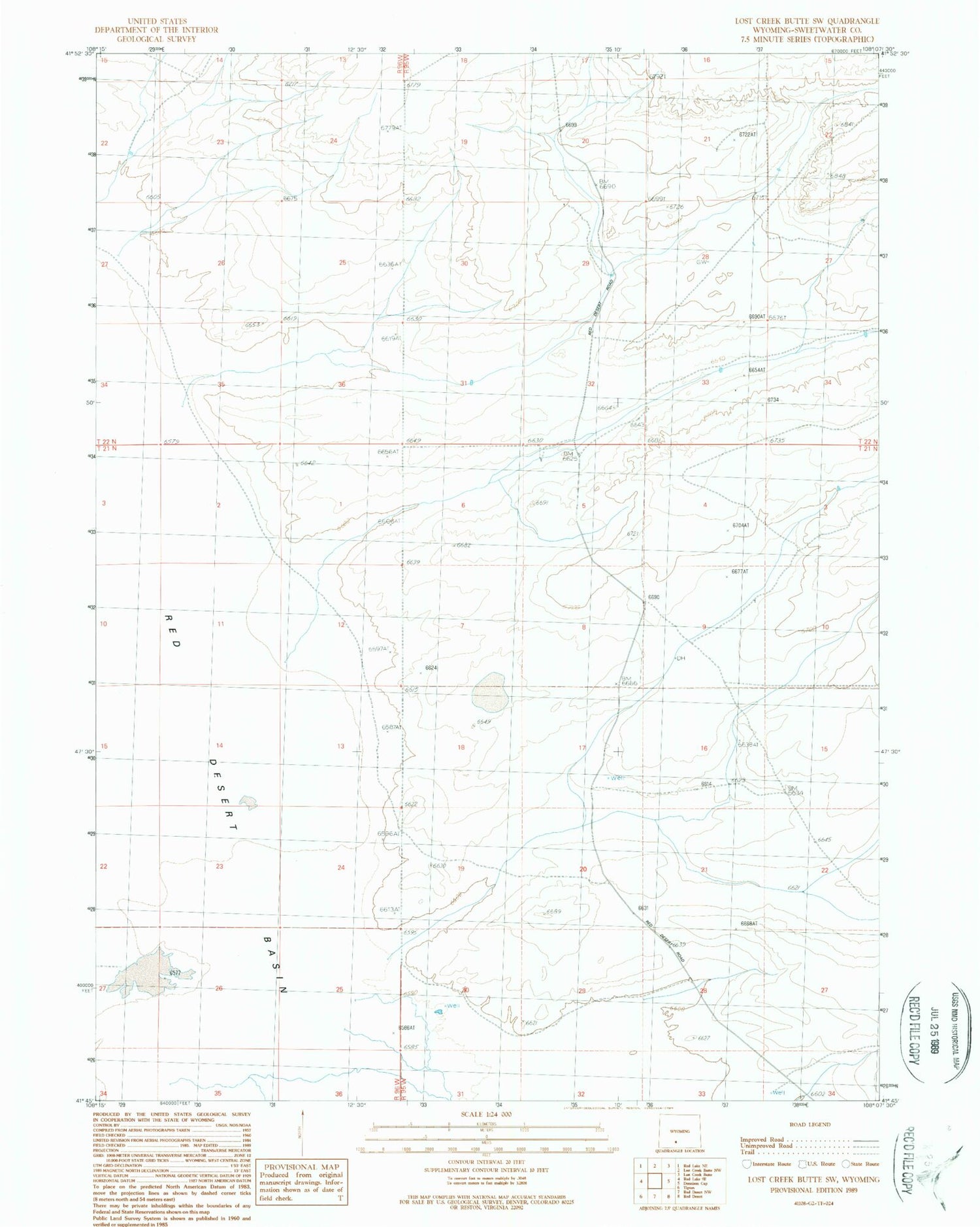 Classic USGS Lost Creek Butte SW Wyoming 7.5'x7.5' Topo Map Image