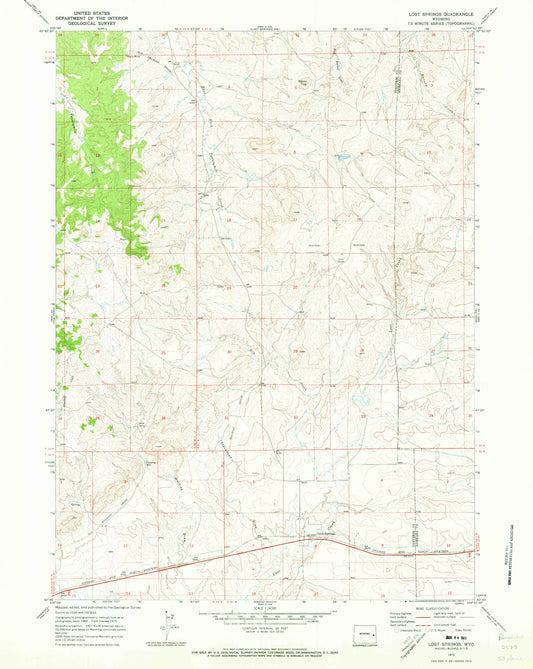 Classic USGS Lost Springs Wyoming 7.5'x7.5' Topo Map Image