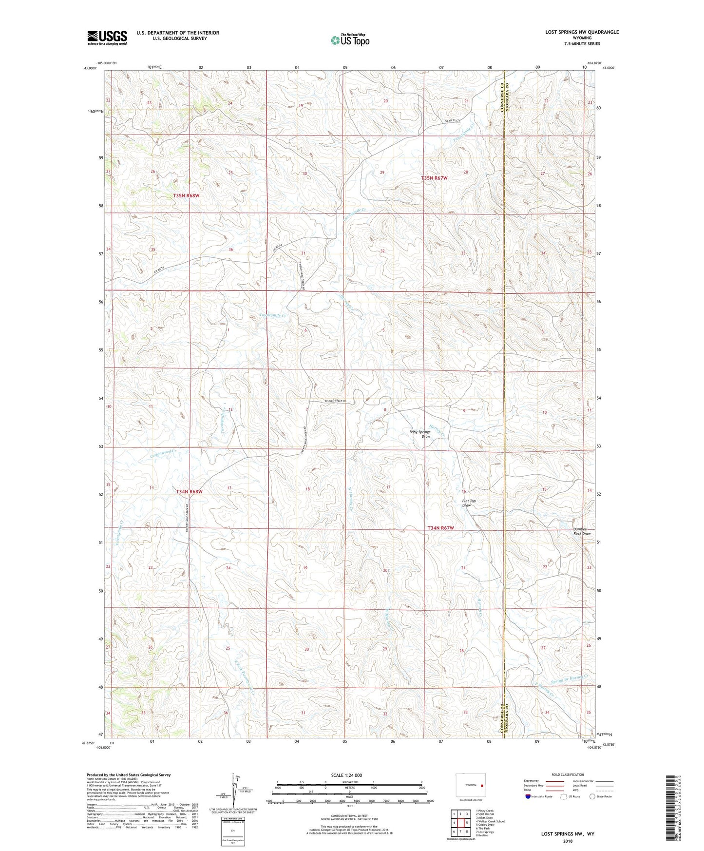 Lost Springs NW Wyoming US Topo Map Image