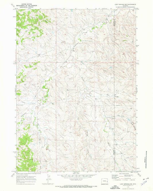 Classic USGS Lost Springs NW Wyoming 7.5'x7.5' Topo Map Image