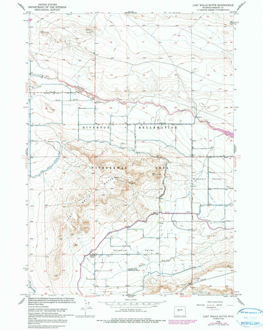 Classic USGS Lost Wells Butte Wyoming 7.5'x7.5' Topo Map Image