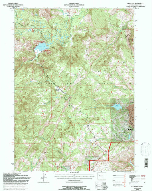 Classic USGS Louis Lake Wyoming 7.5'x7.5' Topo Map Image
