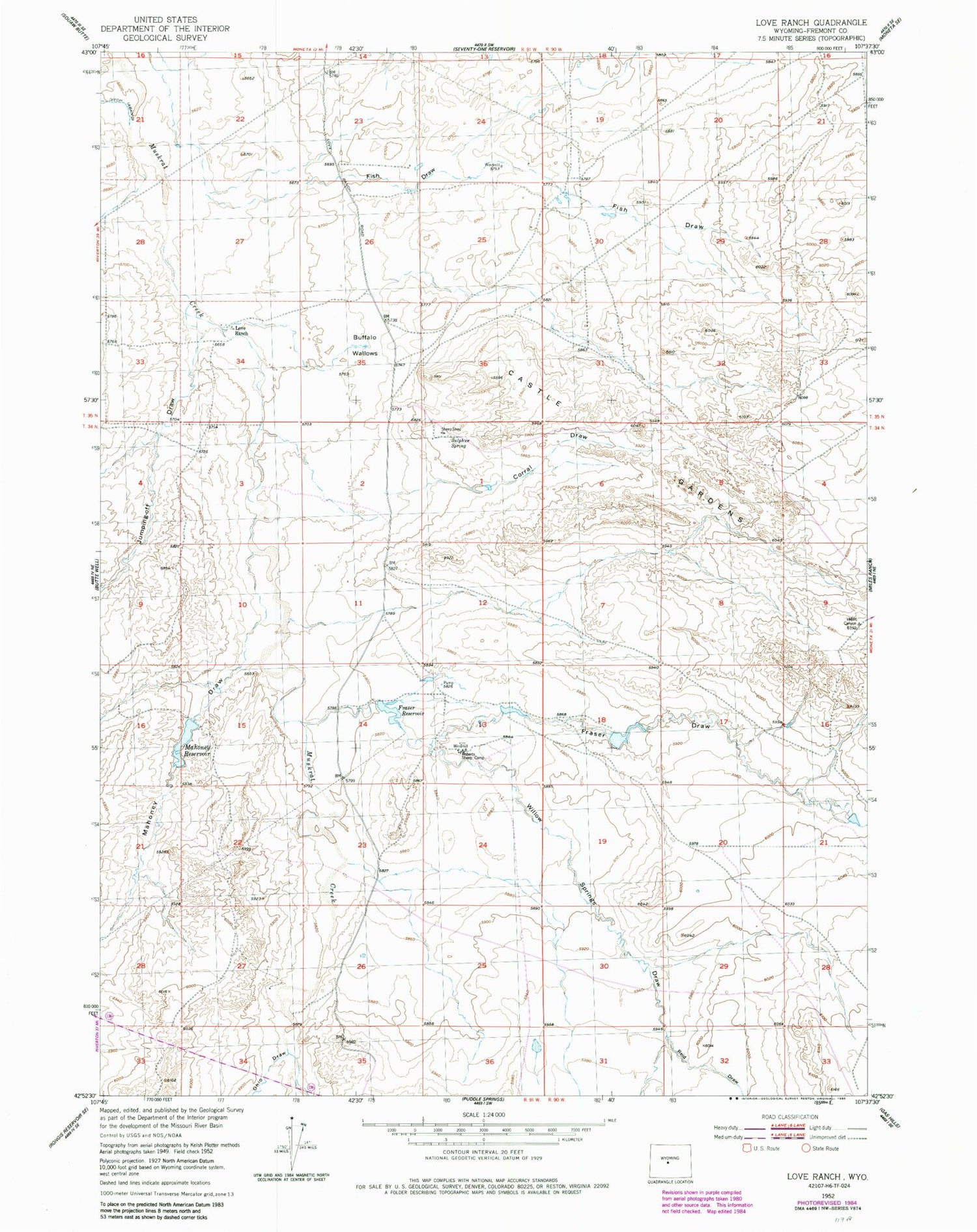 Classic USGS Love Ranch Wyoming 7.5'x7.5' Topo Map – MyTopo Map Store