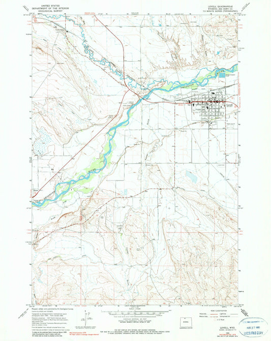Classic USGS Lovell Wyoming 7.5'x7.5' Topo Map Image