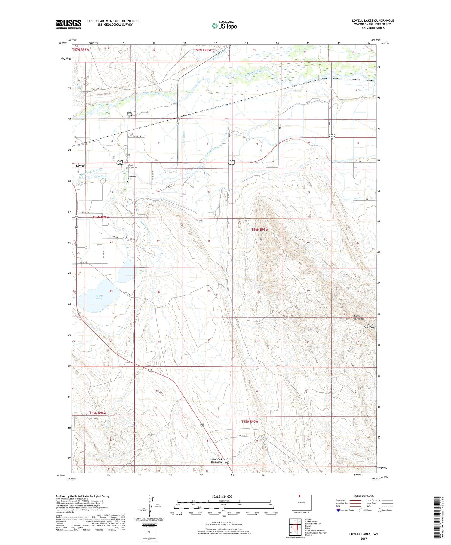 Lovell Lakes Wyoming US Topo Map Image