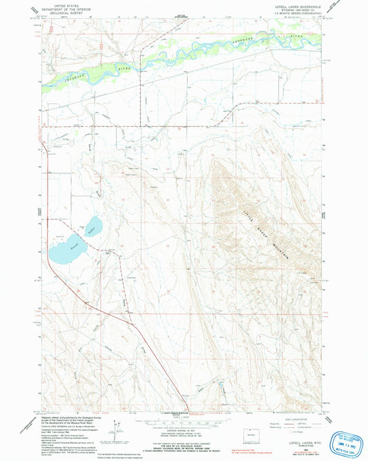 Classic USGS Lovell Lakes Wyoming 7.5'x7.5' Topo Map Image