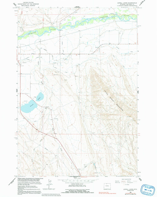 Classic USGS Lovell Lakes Wyoming 7.5'x7.5' Topo Map Image