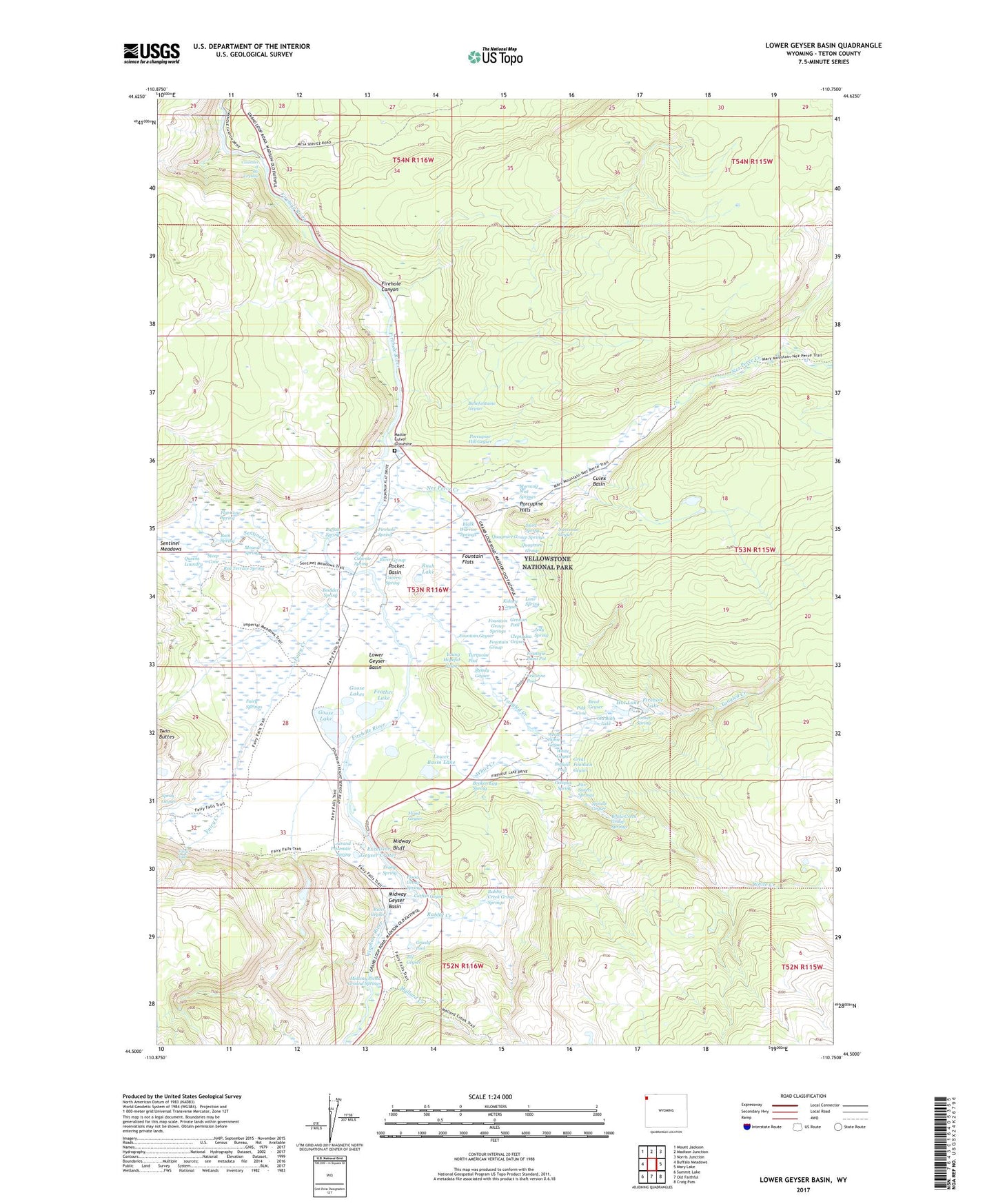 Lower Geyser Basin Wyoming US Topo Map Image