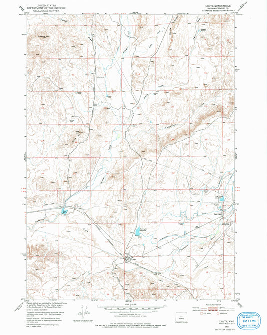 Classic USGS Lysite Wyoming 7.5'x7.5' Topo Map Image