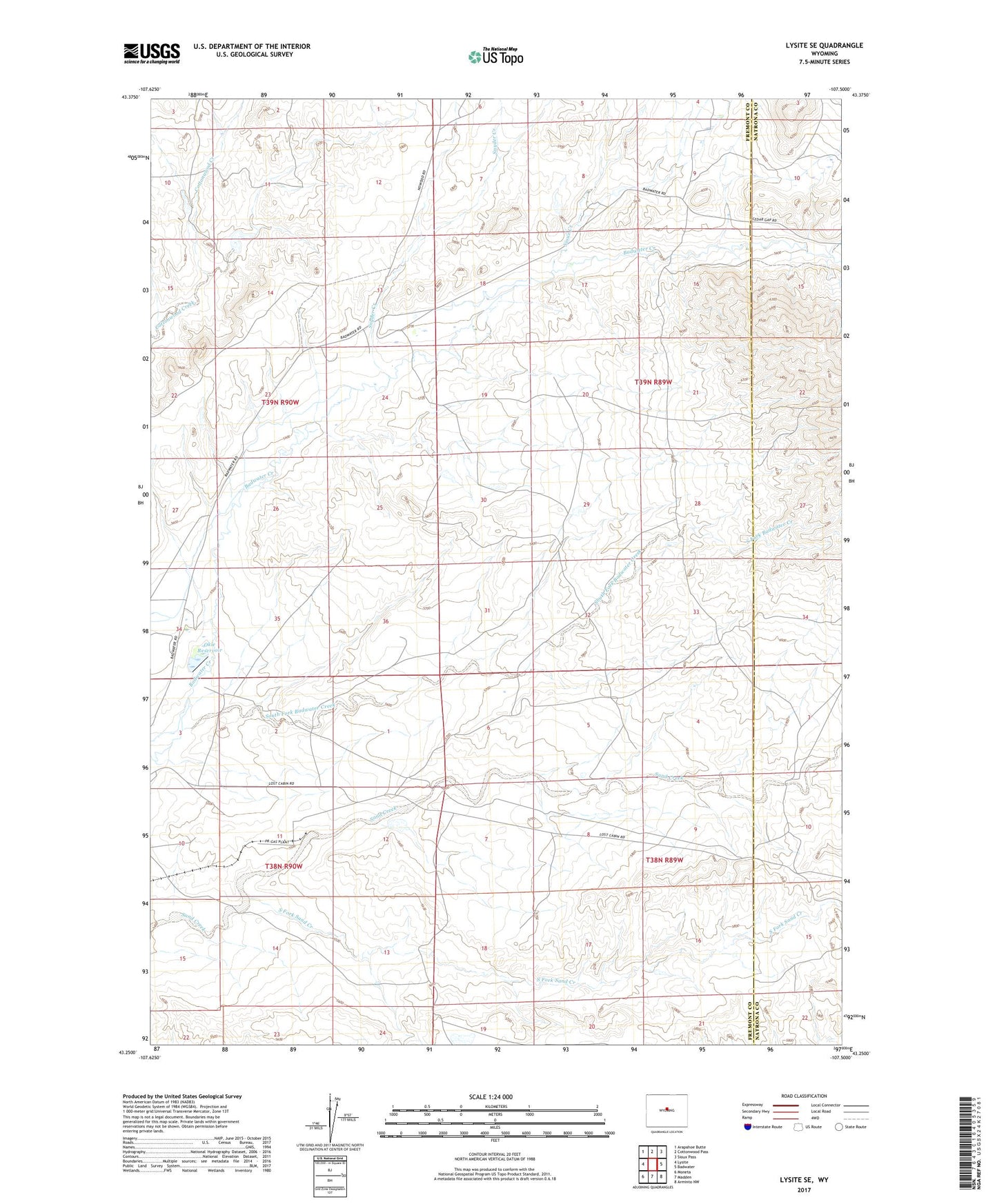 Lysite SE Wyoming US Topo Map Image
